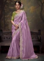 Fancy Lilac Party Wear Embroidery Work Saree